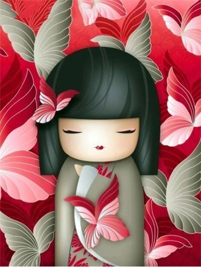 Aperçu du résultat final du diamond painting Ragazza Kimono Akinobu.