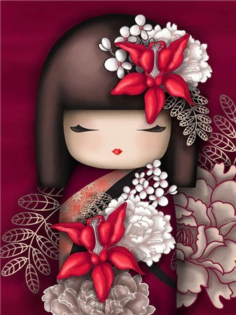 Aperçu du résultat final du diamond painting Kimonomeisje Akiyoshi.