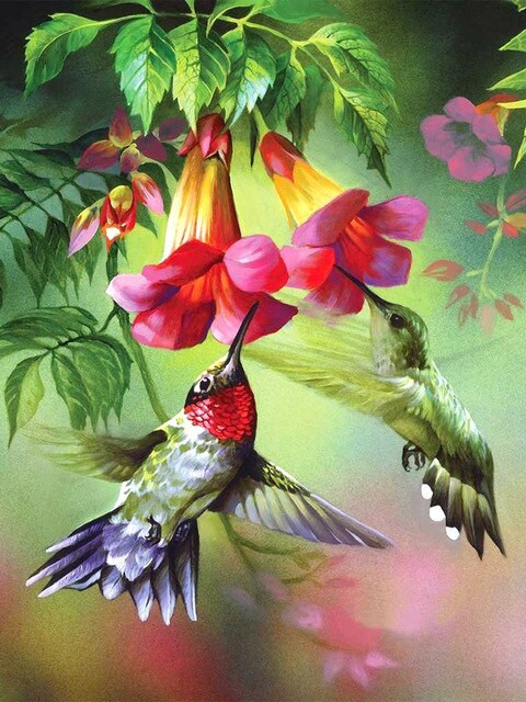 Aperçu du résultat final du diamond painting Le Festin des Colibris.