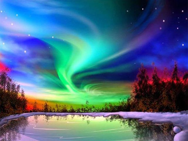 Aperçu du résultat final du diamond painting Aurora Borealis Binji.