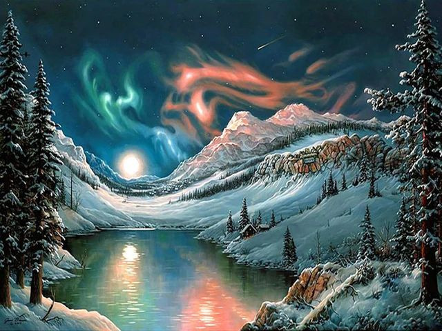 Aperçu du résultat final du diamond painting Nuit de Cristal aux Portes du Grand Nord.