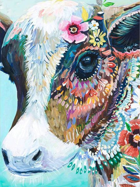 Aperçu du résultat final du diamond painting Veau Fleuri Artistique.