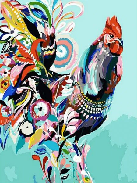 Aperçu du résultat final du diamond painting Coq Peinture Couleurs.