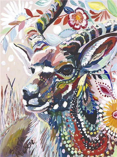 Aperçu du résultat final du diamond painting Steenbok Schilderijkleuren.