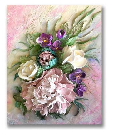 Aperçu du résultat final du diamond painting Rosa Blumen und Pfingstrose Melanie.