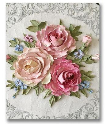 Aperçu du résultat final du diamond painting Rosa Blumen und Pfingstrose Melissa.