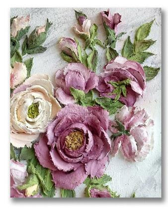 Aperçu du résultat final du diamond painting Fiori di rosa e peonia Monika.