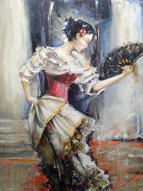 Aperçu du résultat final du diamond painting Flora Frau Malerei.