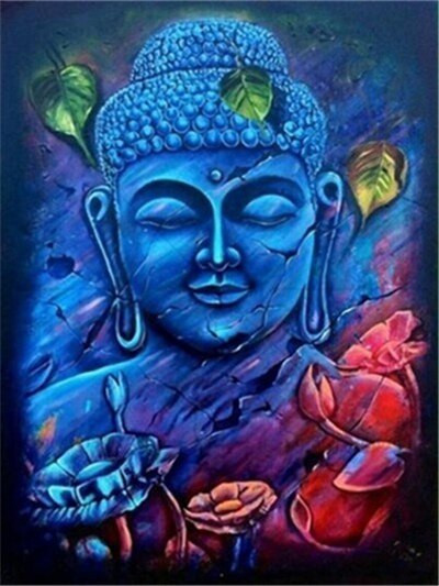 Aperçu du résultat final du diamond painting Pittura diamante Buddha Lamai.