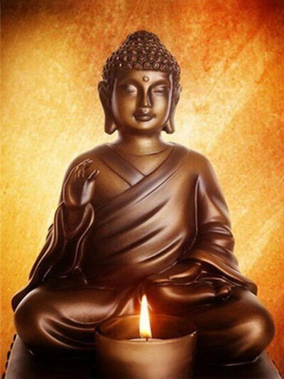 Aperçu du résultat final du diamond painting Bouddha Hansa.