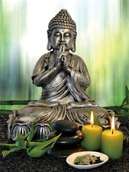 Aperçu du résultat final du diamond painting Pittura diamante Buddha Dok Rak.