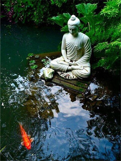 Aperçu du résultat final du diamond painting Pittura a diamante Paitoon Buddha.