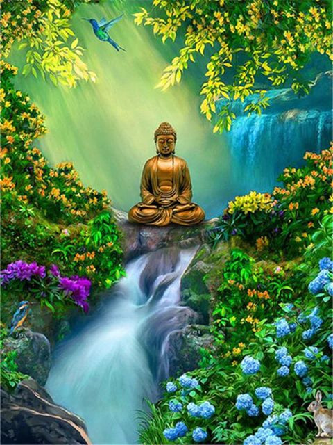 Aperçu du résultat final du diamond painting Buddha Sanouk.