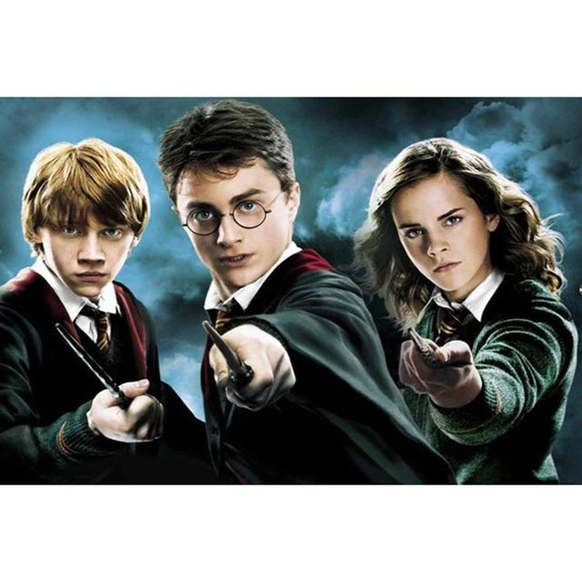 Anteprima del risultato finale del dipinto a diamante Harry Potter: Il Trio in Azione.