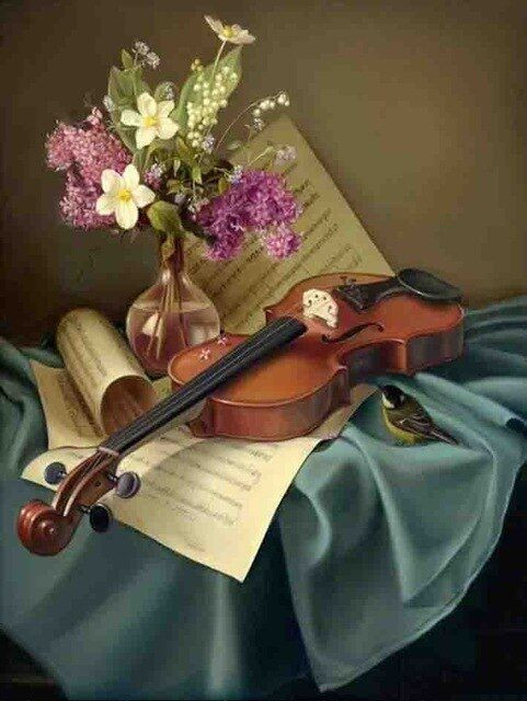 Aperçu du résultat final du diamond painting Violin with Little Bird.
