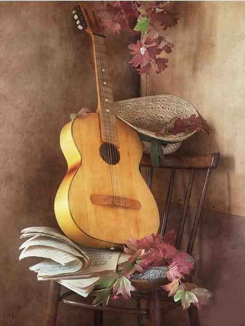 Aperçu du résultat final du diamond painting Guitar with a Hat.