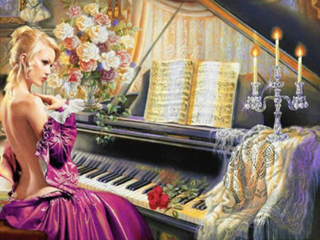 Aperçu du résultat final du diamond painting Piano Rosa.