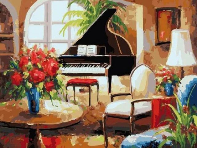Aperçu du résultat final du diamond painting Drawn Piano.