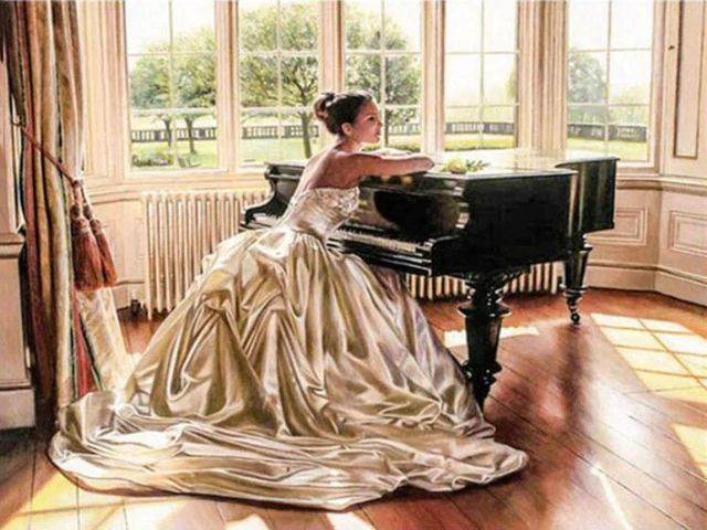 Aperçu du résultat final du diamond painting Piano Wedding Dress.