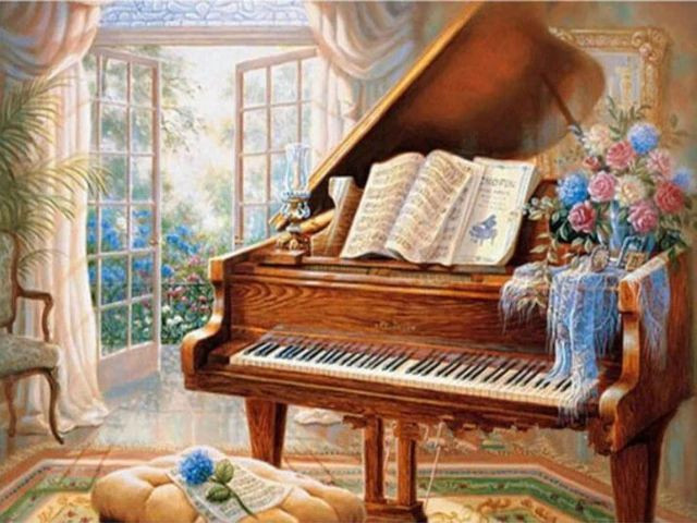 Aperçu du résultat final du diamond painting Piano Luxury Decor.