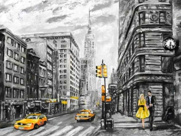 Aperçu du résultat final du diamond painting Straatbeeld van Parijs Taxi's.