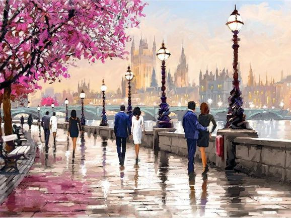 Aperçu du résultat final du diamond painting – Pariser Straßenbild am Kai.