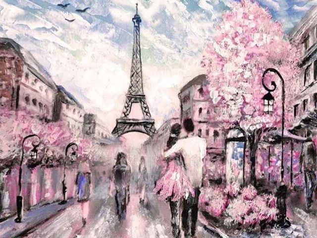 Aperçu du résultat final du diamond painting Pariser Straßenbild Rosine.