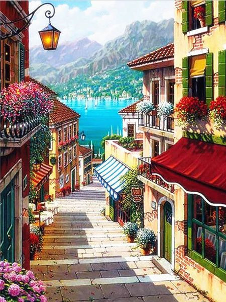 Aperçu du résultat final du diamond painting – Grino Straßenbild.