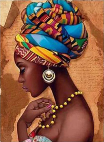 Aperçu du résultat final du diamond painting Afrikaanse vrouw Inaya.