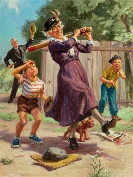 Aperçu du résultat final du diamond painting Nonni e nipoti che giocano a baseball.
