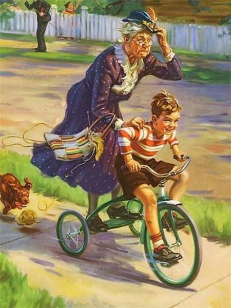 Aperçu du résultat final du diamond painting Nonni e nipoti in bicicletta.