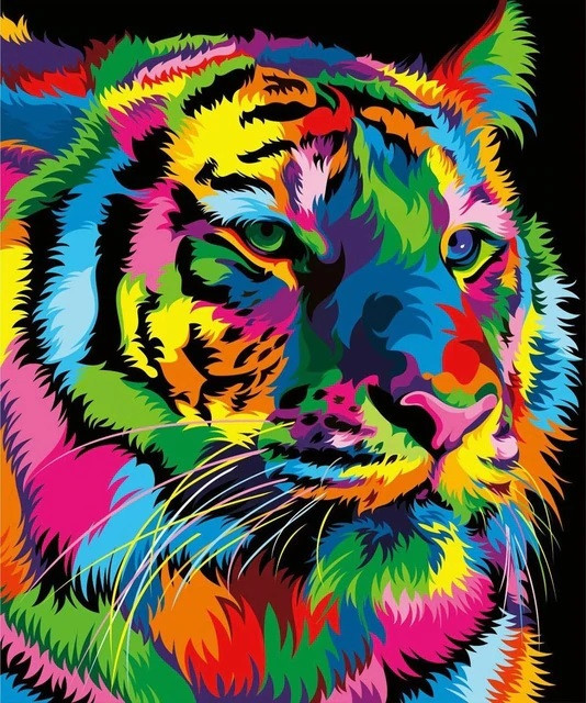 Anteprima del risultato finale del dipinto a diamante Multicolored Tiger Pop Art.