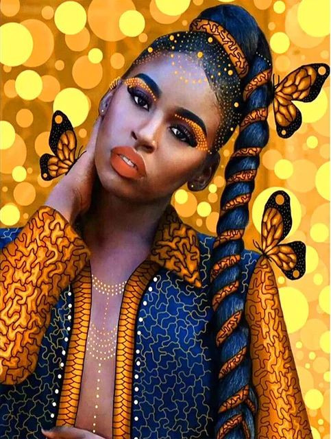 Aperçu du résultat final du diamond painting Femme Africaine Fanta.