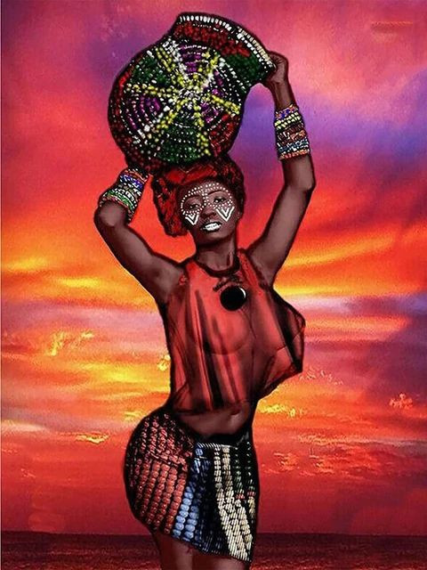 Aperçu du résultat final du diamond painting Afrikanische Frau Oumou.