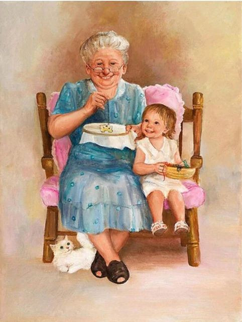 Aperçu du résultat final du diamond painting Vecchia donna e la sua bambina.