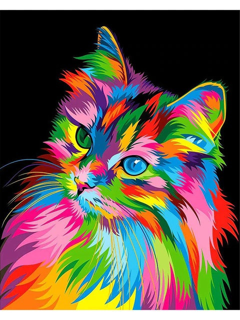 Anteprima del risultato finale del dipinto a diamante Gatto: Il ritratto Pop Art.