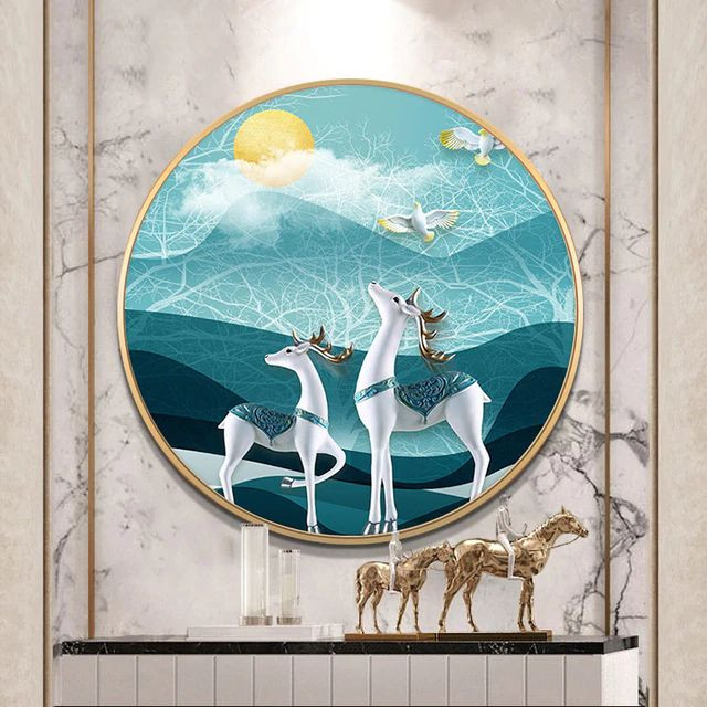 Preview van het eindresultaat van het diamantschilderij Divine Deer in the Golden Sun.