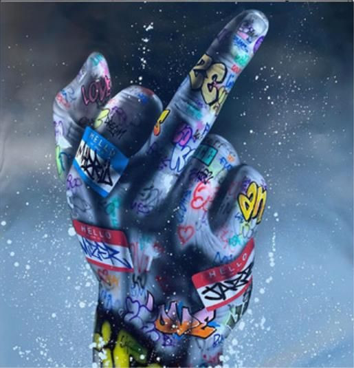 Aperçu du résultat final du diamond painting Doigt D'honneur Graffiti.