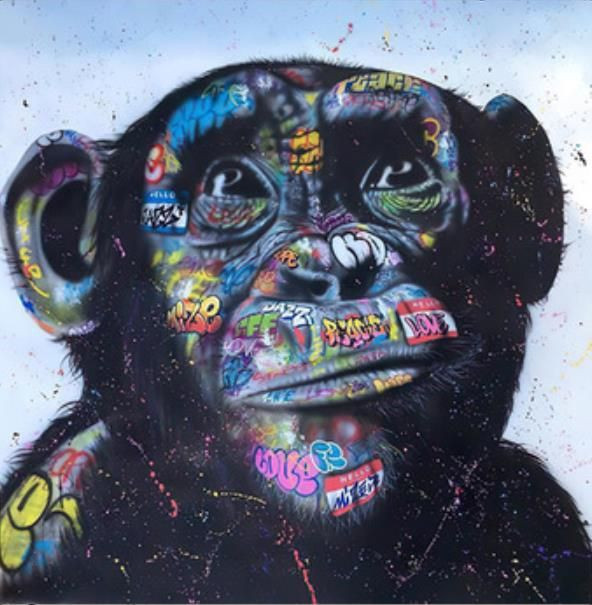 Aperçu du résultat final du diamond painting Singe Street Art.