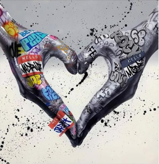 Aperçu du résultat final du diamond painting Mains Coeur Graffiti.