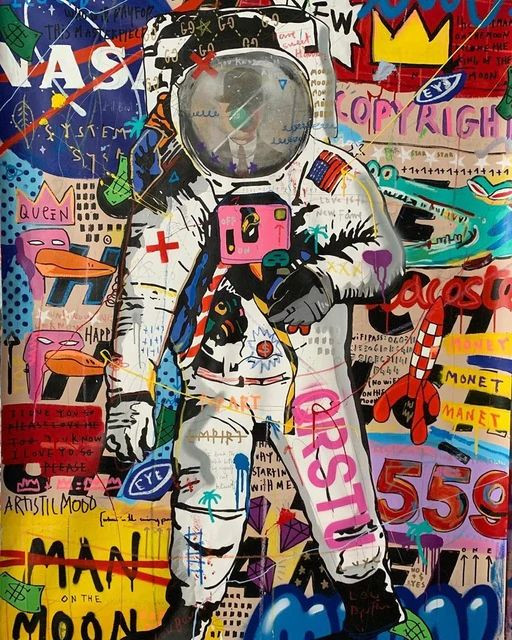 Aperçu du résultat final du diamond painting Graffiti Astronaute.