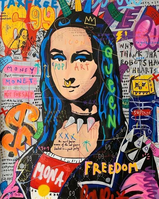Aperçu du résultat final du diamond painting Pittura a diamante Graffiti Mona Lisa.