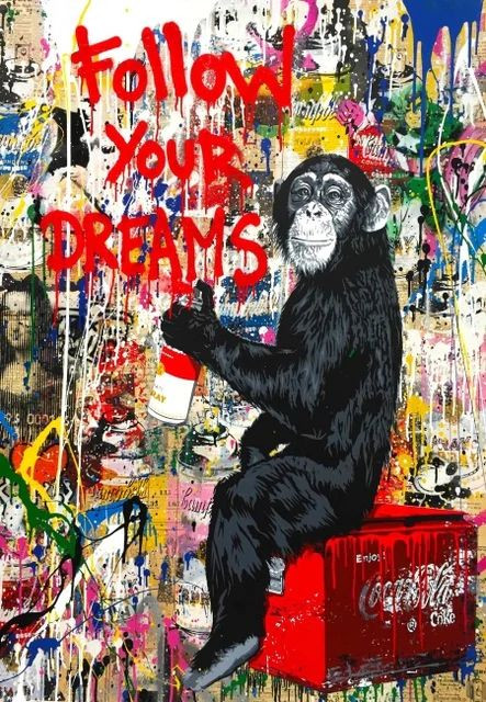 Aperçu du résultat final du diamond painting – Sitzender Affe Graffiti.
