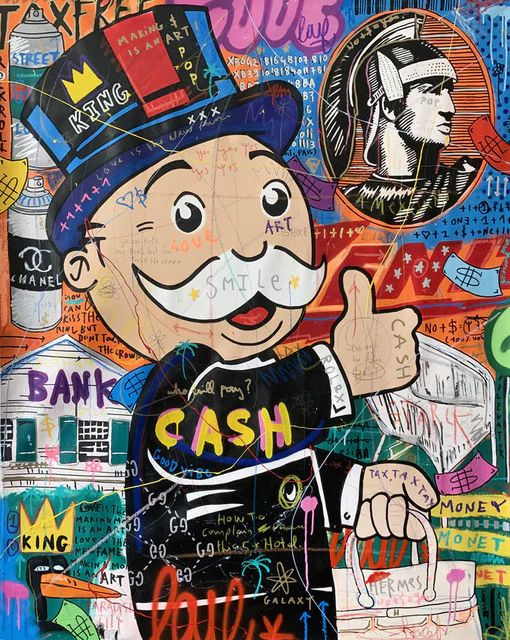 Aperçu du résultat final du diamond painting Pittura a diamante Graffiti Cash.