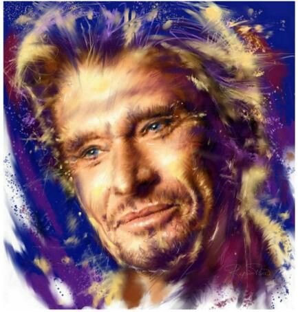 Anteprima del risultato finale del dipinto a diamante Johnny Hallyday: The Starry Portrait.