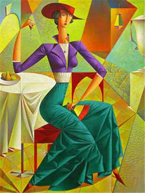 Aperçu du résultat final du diamond painting Donna sulla terrazza in stile Picasso.