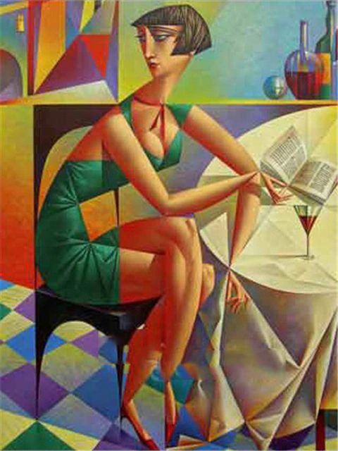 Aperçu du résultat final du diamond painting Donna al Bistrot in stile Picasso.