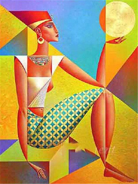 Aperçu du résultat final du diamond painting Egyptische vrouw in Picasso-stijl.