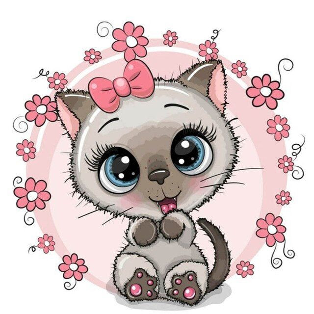 Aperçu du résultat final du diamond painting Babykat Bloemen Roze.