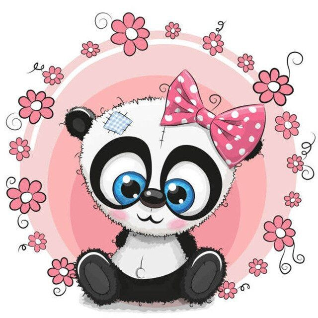 Aperçu du résultat final du diamond painting Bébé Panda Rose.